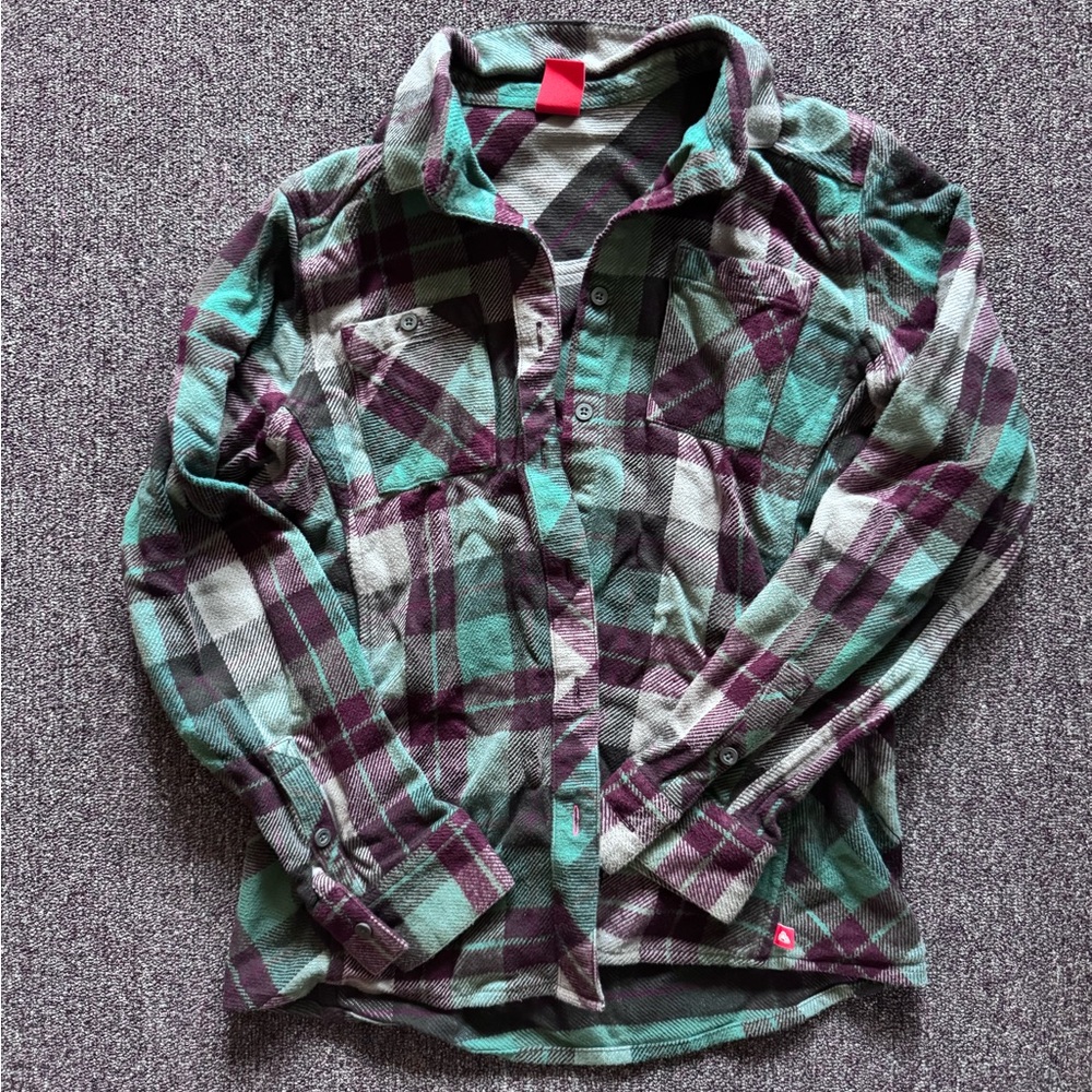 Turquoise and purple Plaid Flannel Shirt from Eastern Mountain Sports GUC